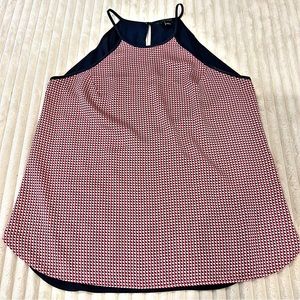 Ann Taylor Navy & Red Sleeveless Blouse Keyhole Back Popover Womens Size Large